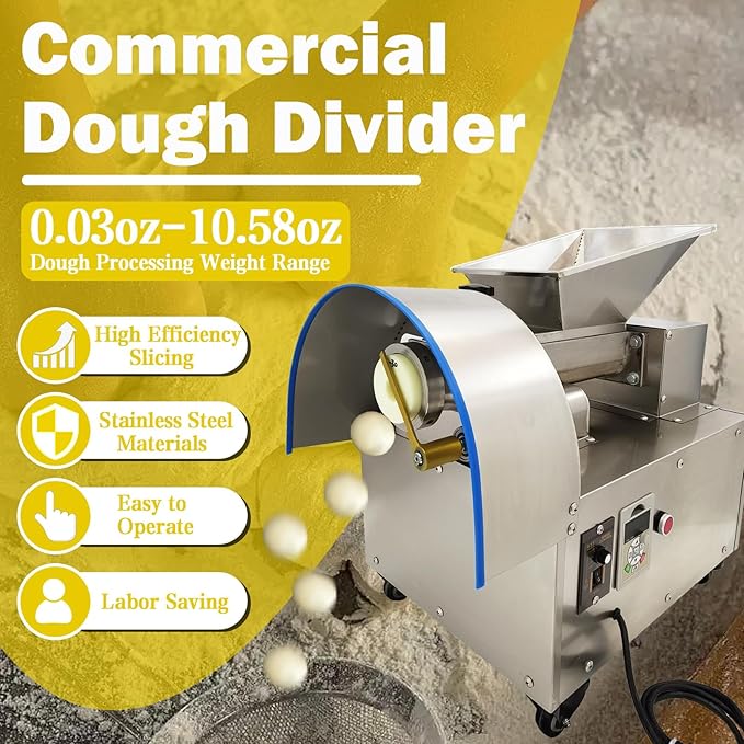 TECHTONGDA Commercial Dough Divider Electric Quantitative Dough Cutter Stainless Steel Dough Ball Maker for Bread Pizza Noodle 1-300g