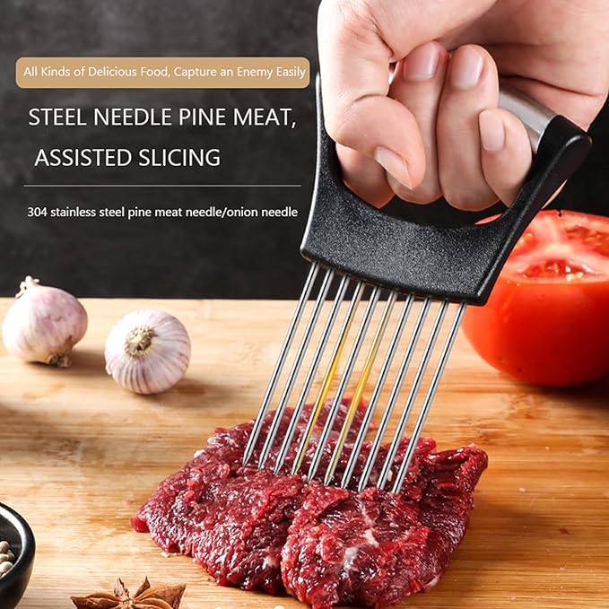 Stainless Steel Onion Holder for Slicing, Lemon Slicer Onion Cutter, Vegetable Cutter for Potato and Tomato, Avocados, Eggs, Food Slicer Assistant Tool for Fruit and Meat