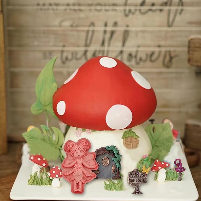 Fairy Tale Wooden Door Fondant Molds Flower Fairy Silicone Mold,for Fairy Tale Theme Party Cake Decoration Chocolate Candy Cookies Marzipan Gum Muffins DIY Resin Polymer Clay Crafts Set of 3