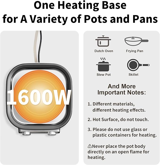 Electric Skillet 6-Quart Hot Pot Nonstick - PFOA-Free Ceramic Coating Pot, 1600W, Timer & 3 Power Settings for Steak, Egg, Ramen