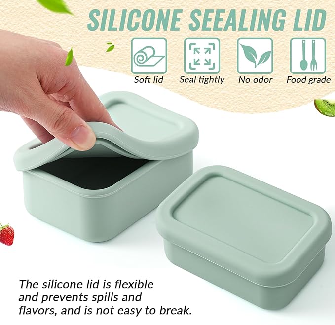 6 Packs 1 Cup Silicone Soup Freezer Molds with Lid Silicone Soup Freezer Trays Rectangle Reusable Food Preserving Tray Freezing Sauces Stews(Sage Green)