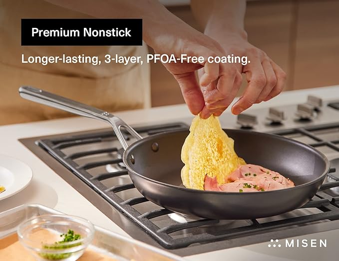 Misen Premium Nonstick Frying Pan 8 Inch - Premium Skillet for Meat, Vegetables, Eggs, and More - Tough, Long Lasting, Non Stick Coating for Easy Cooking and Quick Clean Up