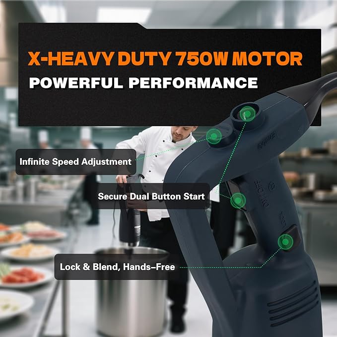 Immersion Blender Commercial, 14 Inch Removable Shaft, Heavy Durt 750 Watt, Variable Speed Motor, Professional Restaurant Grade Hand Mixer, Food-Grade Detachable 304 Blade & Shaft