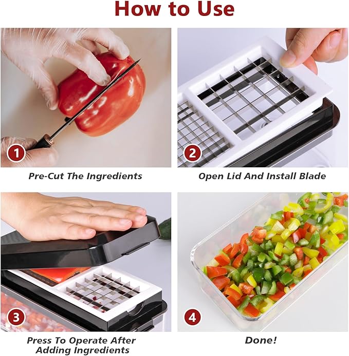Vegetable Chopper, Onion Chopper Dicer, Mandoline Slicer, Food Chopper with Container, Vegetable Cutter for Salad Potato Carrot Garlic（2 Blades, Black White）
