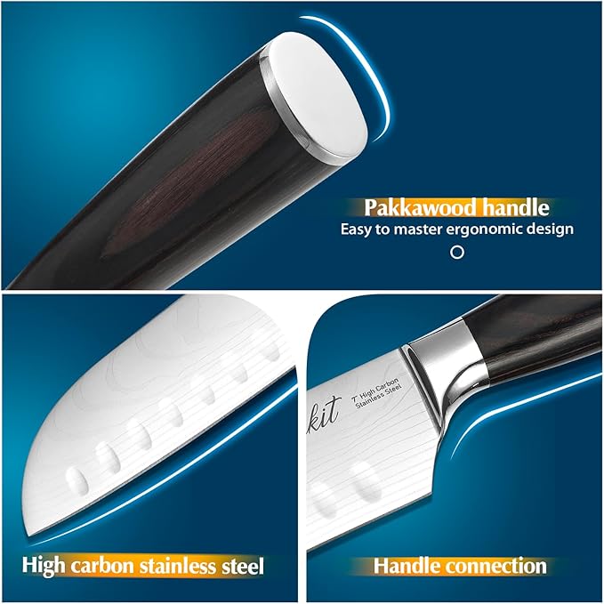 Knives Set for Kitchen, Chef's Knife Set Professional with Chef Santoku Cleaver Nakiri Fruit 5pcs Knife - Damascus Stainless Steel Cooking Knife Set with pakkawood Handle.