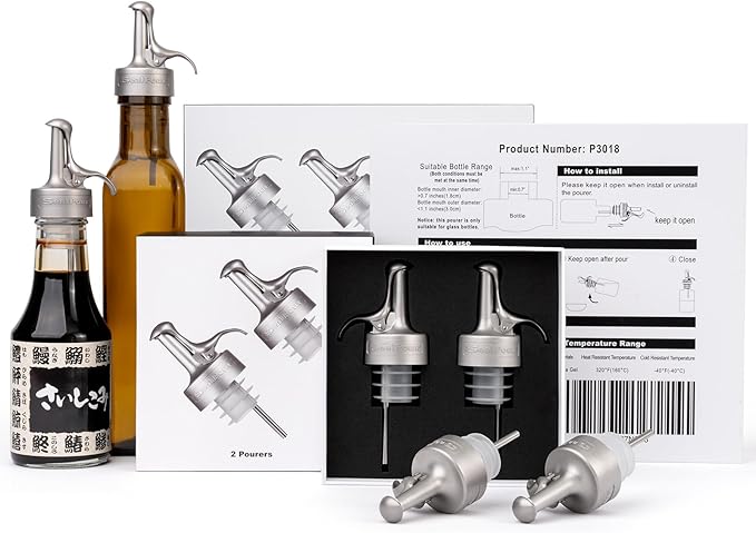 Oil Pour Spout, Olive Oil Spouts, Dispenser Pour Spouts for Bottles, Plastic-free, Leak Proof, Vinegar,Wine and Sauce for Kitchen and Bar Accessories-2PCS