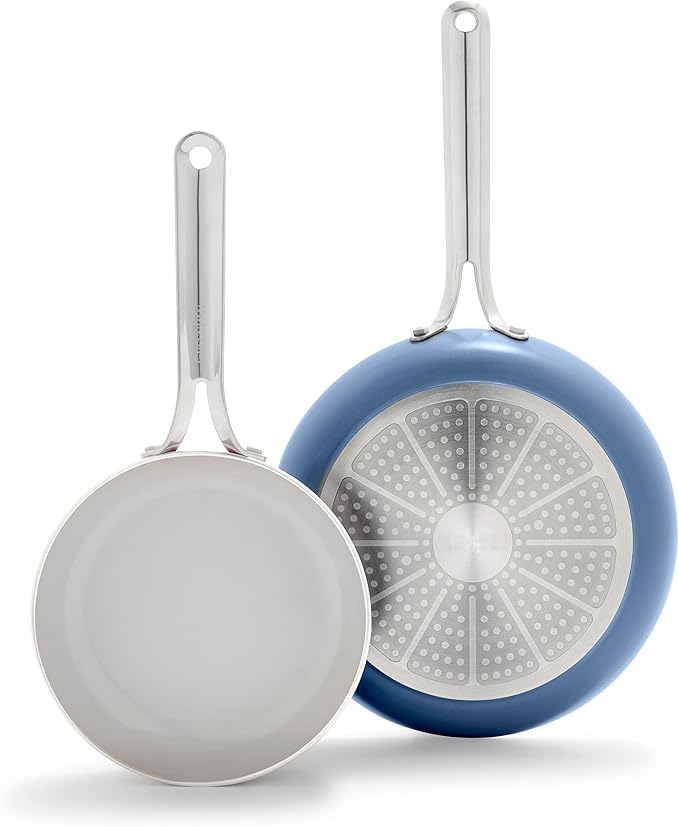 GreenPan Nova 8” & 10” 2 Piece Frying Pan Skillet Set, Oprah’s Favorite Things 2024, Induction Suitable PFAS-Free Nontoxic Ceramic Nonstick, Dishwasher & Oven Safe, Quick Even Heating, Ocean Blue