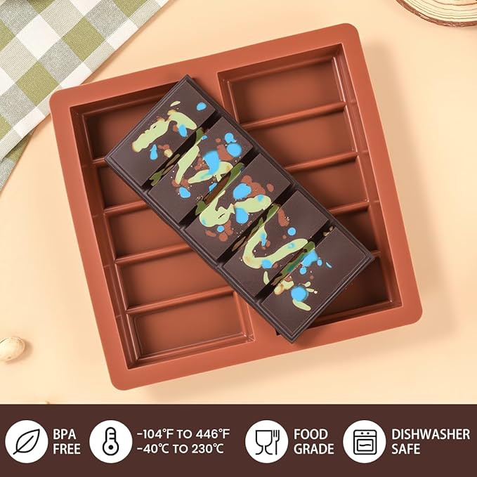 FUNBAKY Dubai Silicone Chocolate Bar Mold - 1-Inch Deep Cavities, Large Thick Candy Bar Mold, Ideal for Filling Pistachio Chocolate, Includes Scraper, 1 Pack