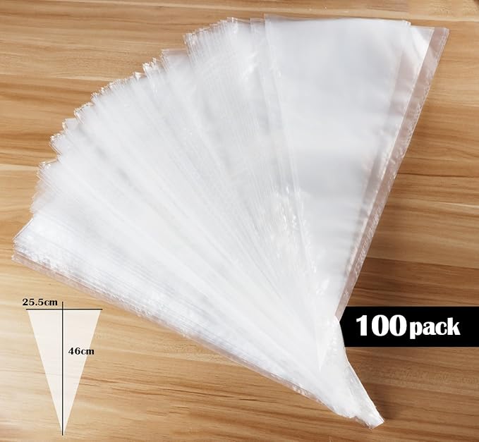 ilauke 100 Pack Cake Decorating Supplies 18 inch Piping Bags Disposable Thickened Large Pastry Bags with 4 Icing Bag Ties, Extra Thick Anti-Burst Piping Bags for Cookie