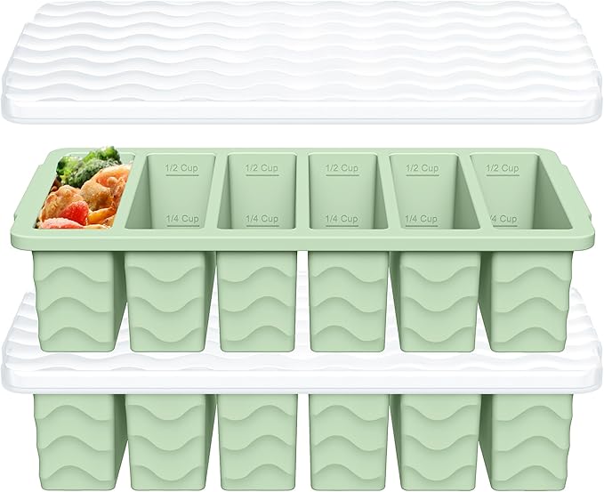1/2 Cup Silicone Freezer Molds with Lid, 2-Pack Silicone Freezer Trays for Soup, Sauce & Broth – Meal Prep Containers, Large Ice Cube Tray, Oven & Dishwasher Safe