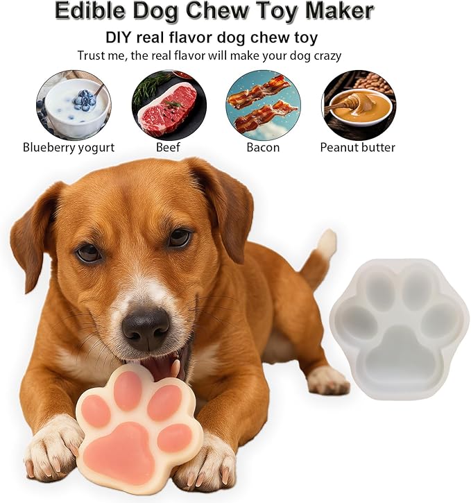 4IN Big Paw Shape Dog Cat Treat Molds 2 Pack, DIY Flavors for Puppy. Food Safe Silicone for Oven. Large Ice Cube Molds for Pet Chew, Cooling, Pets Birthday Cake Baking. Fun Gifts for Dog Lover