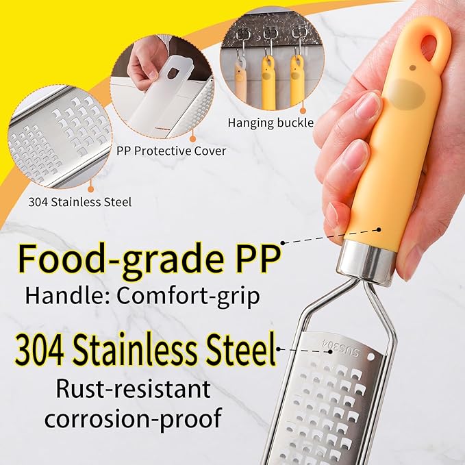 Elephant-Shaped Handle Cheese Grater & Lemon Zester, Stainless Steel Cheese Shredder with Fine/Coarse Sharp Blades, Protective Cover, Kitchen Gadgets for Parmesan, Ginger, Garlic, Chocolate & Veggies
