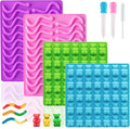 Large Gummy Bear and Worm Molds Silicone, Food-Grade Non-Stick Candy Molds Fruit Snacks Molds BPA Free with 2 Droppers & 1 Cleaning Brush, Set of 4