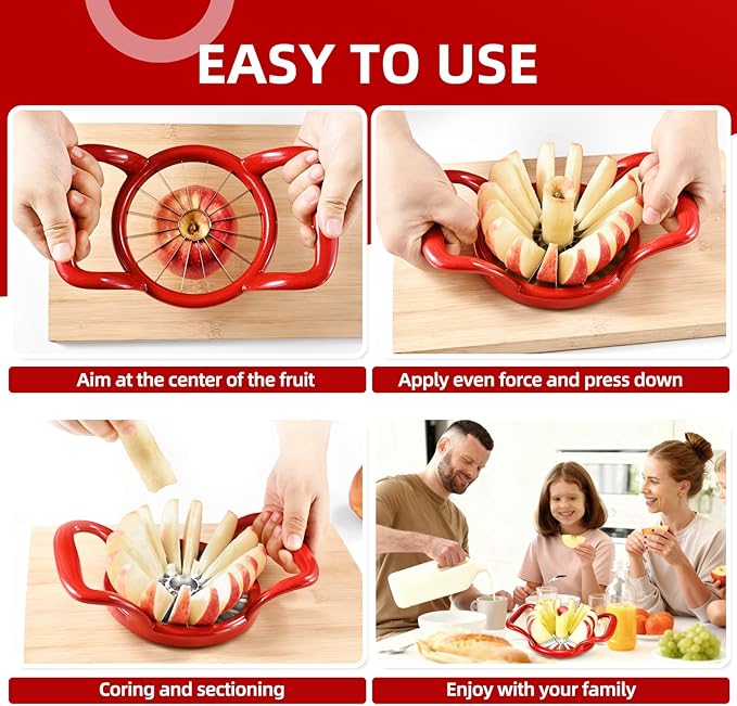 LIIGEMI 5.5 Inch Extra Large Apple Slicer,16-Slice Thin Apple Slicer and Corer,Cutter, Divider, Wedger for Fruits and Vegetables，Gifts for Mom，Sharp and Sturdy，Easy to Use（Red）