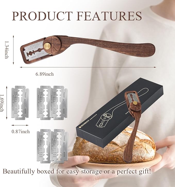 Bread Lame Dough Scoring Tool with Blade Cover, Sourdough Scoring Tool with 5 Feather Blades, Scoring Knife for Bread Baking, Dexterous-Cut Series Lame Bread Tool (ELEGANT)