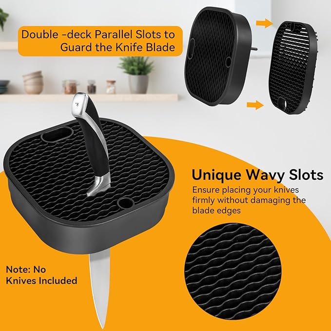 Ninonly Knife Block Without Knives 2 in 1 Universal Square Knife Holder for Kitchen with Scissors Slot Space Saving Detachable Kitchen Knife Storage