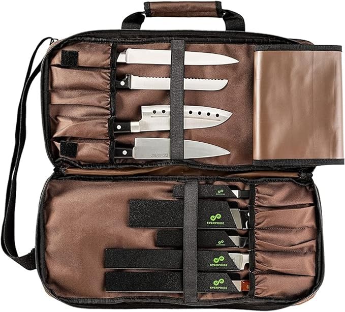 EVERPRIDE Chef Knife Bag Holds 20 Knives PLUS Large Zippered Compartment for Kitchen Tools – Durable, Large Knife Bag for Chefs – Knives Not Included