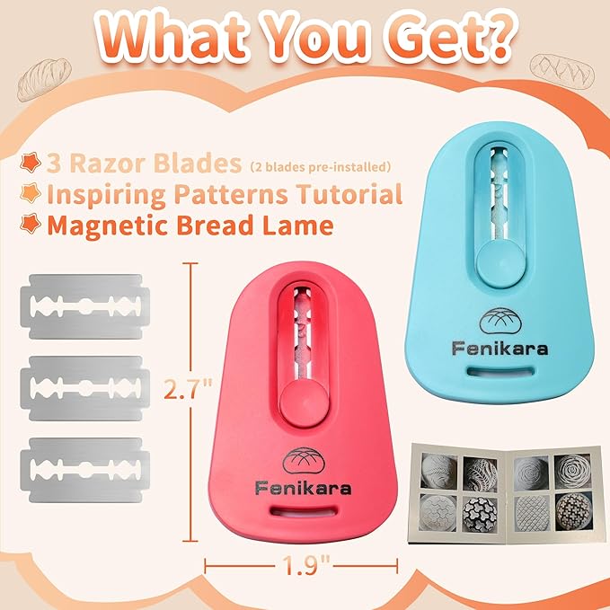 2PCS Upgraded Magnetic Sourdough Scoring Tool & Versatile Bread Scoring Tool- Professional Bread Lame for Sourdough Bread baking & Bread Making Tools - Scoring Patterns booklet & Razor Blades