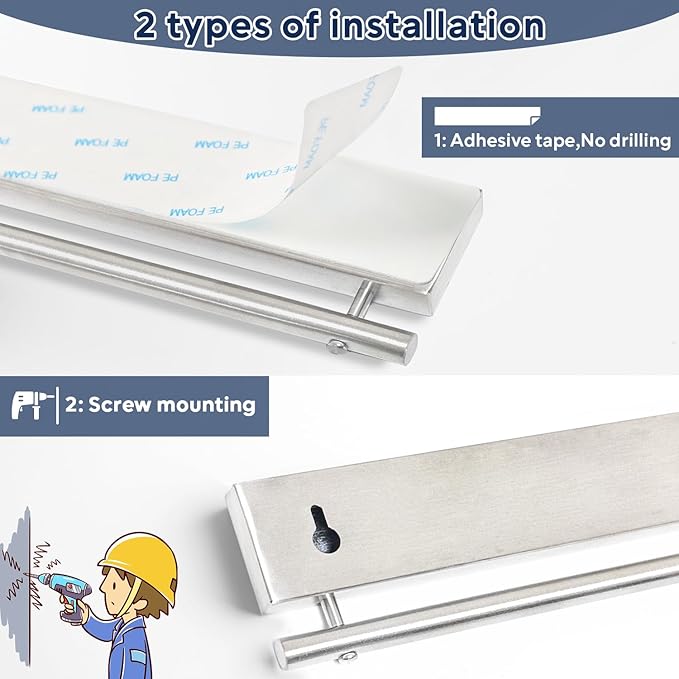 20 inch magnetic knife holder with 10 hooks, no drilling knife magnetic strip, and utensil hanger for wall. Powerful knife magnet rack includes tape and screw