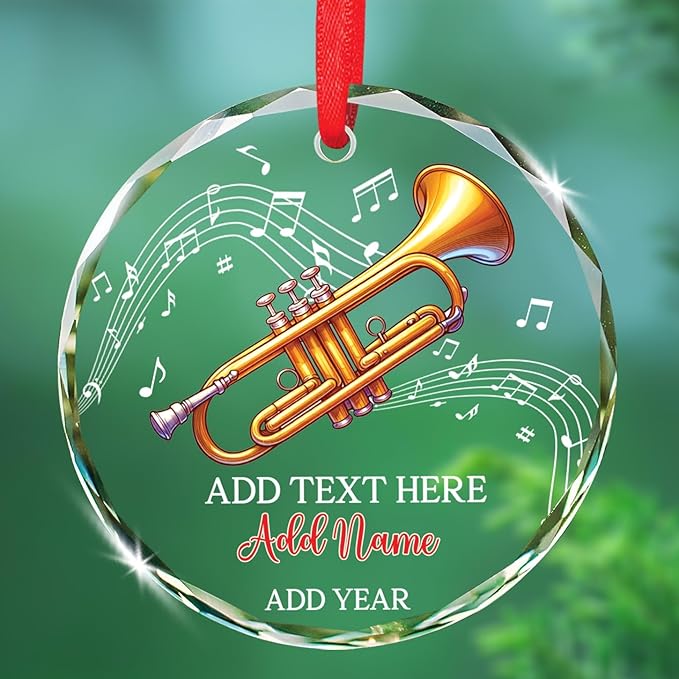 Personalized Text & Name Trumpet Instrument Christmas Glass Ornament, Musical Instrument Xmas Ornament Gifts for Trumpet Player, Custom Trumpetist Christmas Keepsake, Music Lover Glass Ornaments 2025