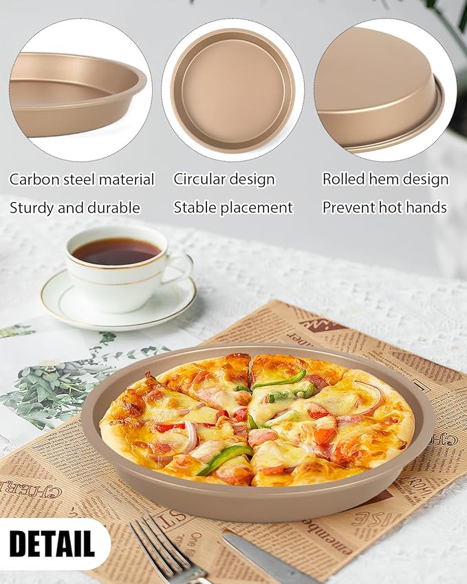 Round Cake Pans, 4 Pack 9" Nonstick Baking Cake Pans Circle Cake Pan For Birthday Wedding Christmas, Steaming Serving (Gold)