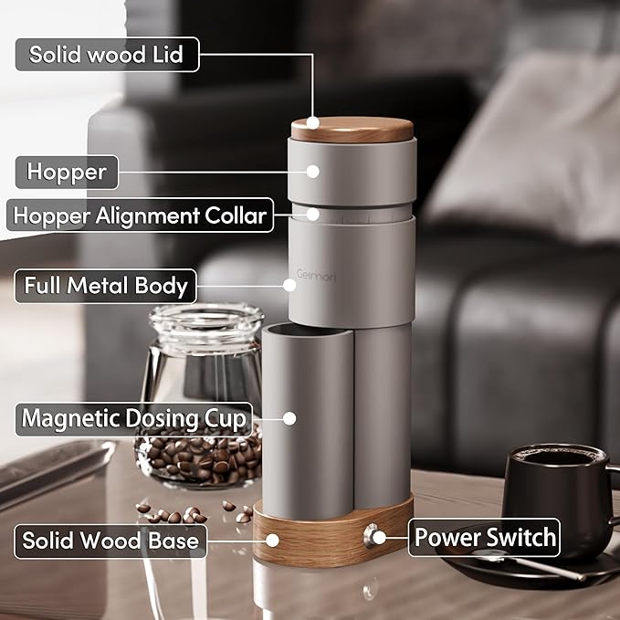 wirsh Burr Coffee Grinder, Single Dose Coffee Grinder T38 Plus with Anti-Static Tech and Stepless Grind Settings from Fine to Coarse for Espresso,Drip,French Press,Home&Travel Use