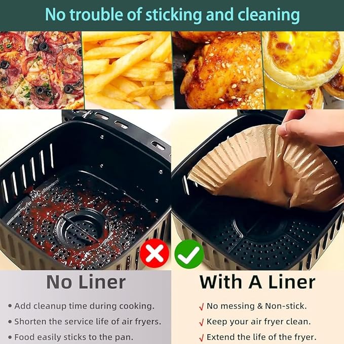 parchment paper for air fryer, 8.9inch round air fryer liners disposable,125PCS Non-stick parchment paper sheets for 8-12QT airfryer liners, Baking, Roasting Microwave