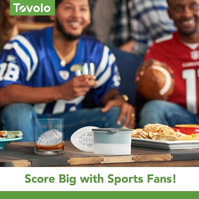 Tovolo Craft Ice Molds – Large Football Ice Spheres for Sports Fans - Whiskey, Bourbon, Cocktails, Gifts & More – 2 Pack Slow Melting, Stackable, BPA-Free Silicone Leak-Proof Lids, Dishwasher-Safe