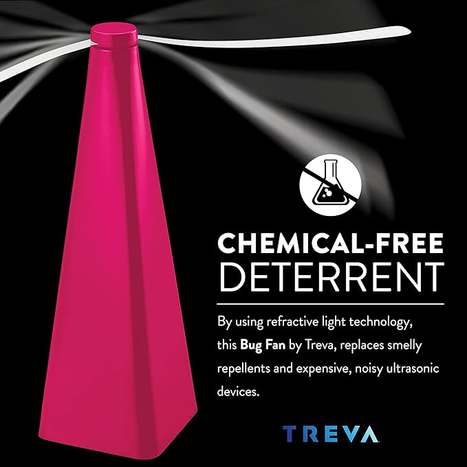 Treva Chemical Free Bug Fan, Fly Deterrent with Holographic Blades to Clear Bugs, Mosquitoes, and Flies, Battery Powered Fly Fan, Pink (4 Pack)