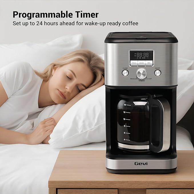 Gevi 14 Cup Coffee Maker Programmable with 1-4 Cup Setting,Stainless Steel Drip Coffee Machine, Strong Brew,Pause-Serve,Keep warm & Auto Shut off