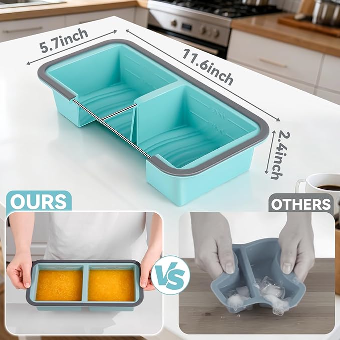 Silicone Freezer Trays with Lids 2 Cup Soup Freezer Containers Molds with 10 Large Freezer Bags, 2 Pack Ice Cube Trays for Freezing Soups, Stews, and Sauces, Dishwasher Safe