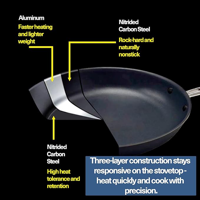 Misen Carbon Nonstick™ Frying Pan – Carbon Steel Pan, Naturally Nonstick No-Coating Surface, Ultra-Durable & Oven-Safe, Induction & Gas Compatible - 12 Inch