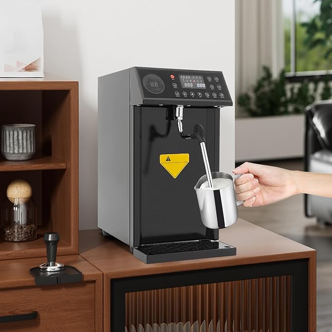 Commercial Milk Frother, 8L Automatic Milk Foam Machine Electric Steam Milk Frothing Machine Coffee Milk Foam Machine Steamer with LED Display for Tea Coffee Shop Black