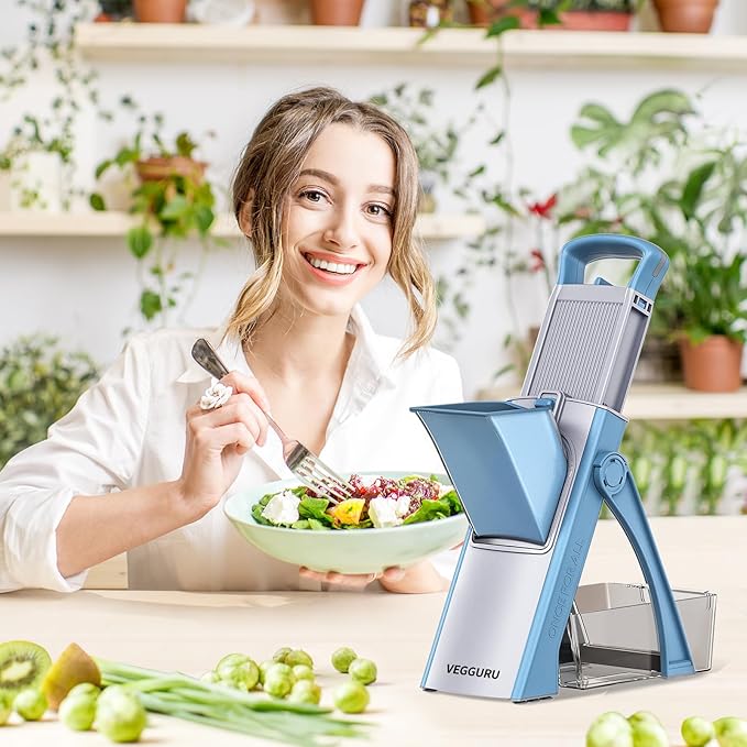 Safer Mandoline Food Slicer, Thickness Adjustable Vegetable Chopper, Onion Slicer Tomato Cutter Dicer, Multifunctional Kitchen Food Fruit Chopper