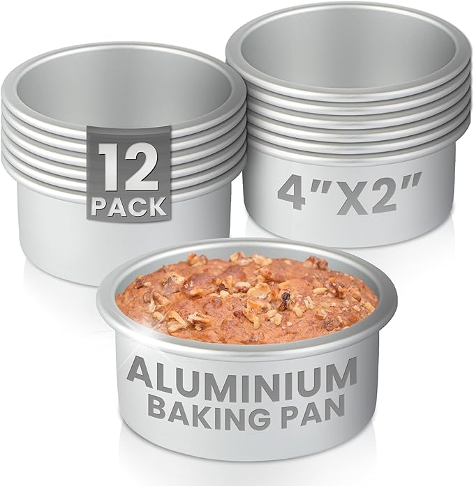 Restaurantware-Met Lux 4 x 2 Inch Straight-Sided Baking Tins, 12 Round Cake Pans - Oven-Ready, Freezable, Anodized Aluminum Round Baking Pans, Greaseproof, For Layer Birthday Cakes