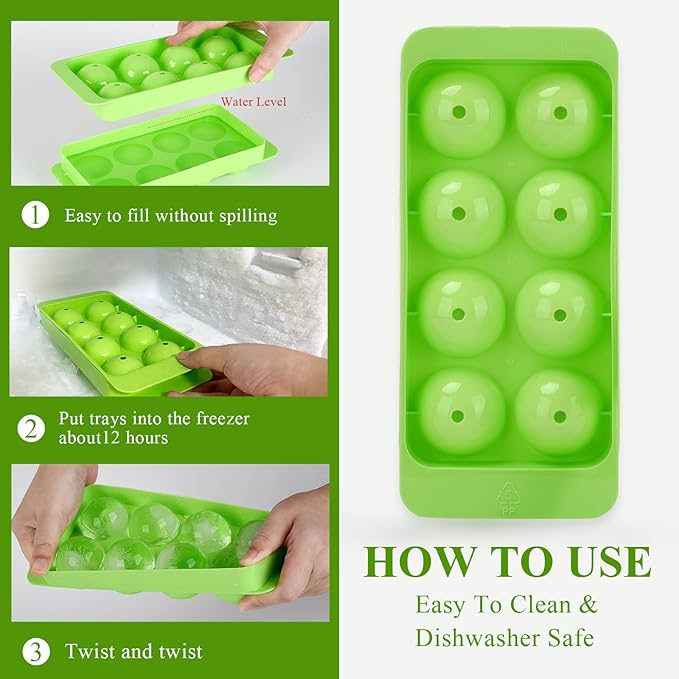 Round Ice Cube Mold,1.8 INCH x 8,Ice Ball Maker Mold | Round Ice Cube Trays for Freezer,Whiskey Ice Cubes Mold,Circle Ice Cube Tray with Lid,Ice Trays-Ice molds for Whiskey,Cocktails,Coffee