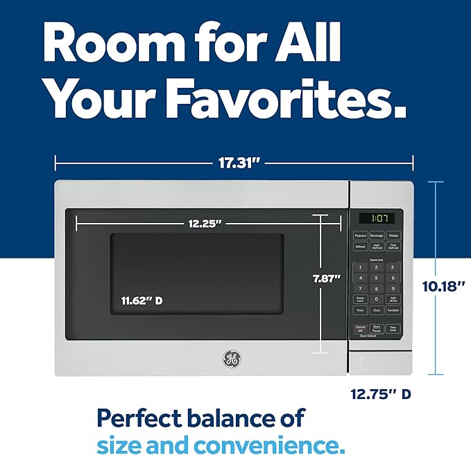 GE GCST07N1WBB Microwave Oven, 700-watt 6 Auto Cooking Settings, Child-Lock Technology, Kitchen Essentials for The Countertop, Dorm Room or Apartment, 0.7 Cu. Ft, Black
