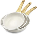 GiPP Non Stick Frying Pan Set - 8" 9.5" 11" Granite Nonstick Pan Skillet, Non Toxic Pans for Cooking, Omelette Pan with Stay Cool Handle, Induction Compatible, PFAS/PTFE/PFOA Free, White