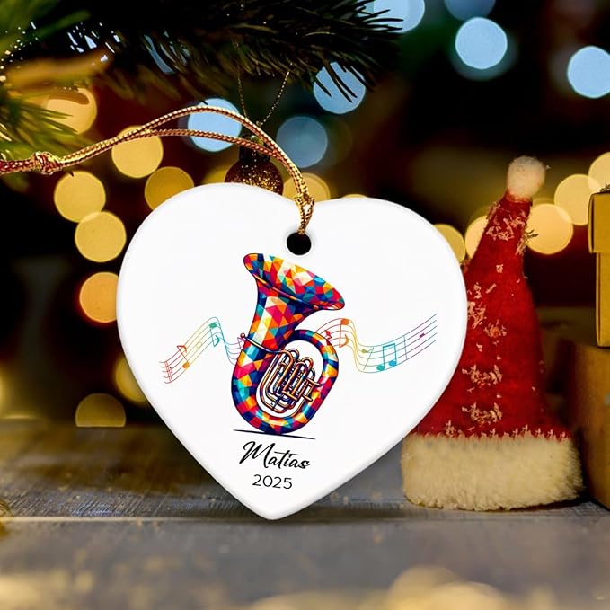 Tuba Player Ceramic Ornaments Xmas Tree, Personalized Tuba Ornament Gifts for Music Lovers, Musical Instrument Ceramic Ornament 2025, Custom Instrumentalist Christmas Keepsake Decor with Name & Year