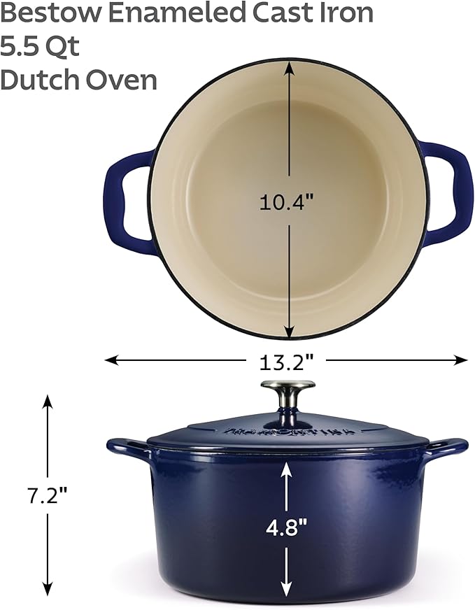 Tramontina Bestow Enameled Cast Iron Dutch Oven Pot with Lid, Round 5.5-quart, Blue