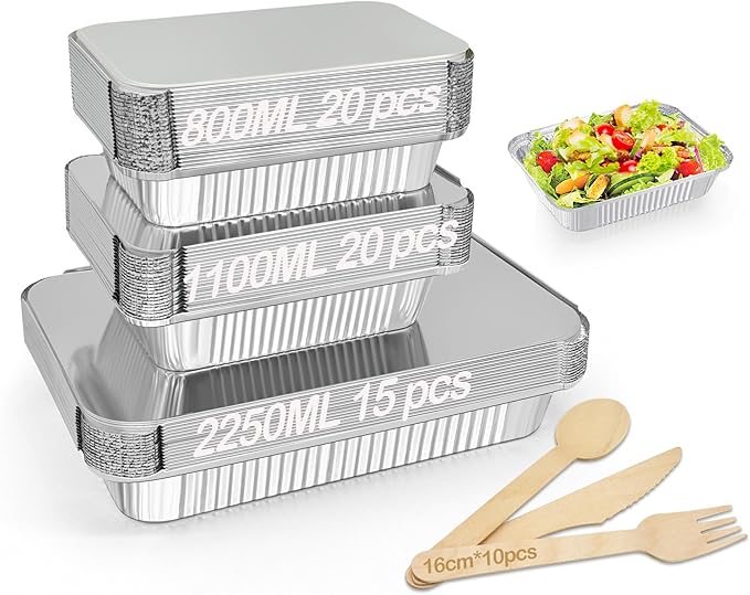 Notwoe® Disposable Aluminum Pans with Lids, 10x7.5 and 7.3x5.3 Square 6.9x4.3 Square Combo Set, Disposable Baking and Cake Pan. (55 Pack W-Lids)