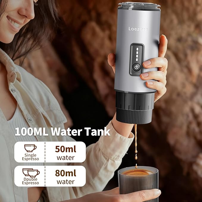 Leozora 20Bar Portable Espresso Machine, 7500mAh USB-C Rechargeable, 3-in-1 for Ground Coffee & Nespresso/DG Capsules, Stainless Steel Travel Coffee Machine for Camping, Car, Office,Silvery