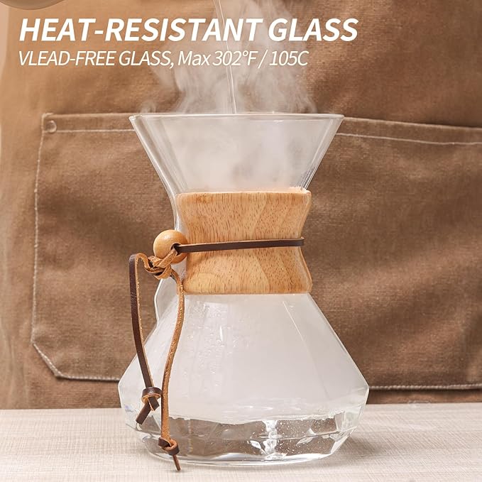 Pour Over Coffee Maker 20 OZ, 6 Cup Borosilicate Glass Drip Coffee Maker with Reusable Stainless Steel Filter and Cork Grip for Home Café 600 ML (Diamond Shape)