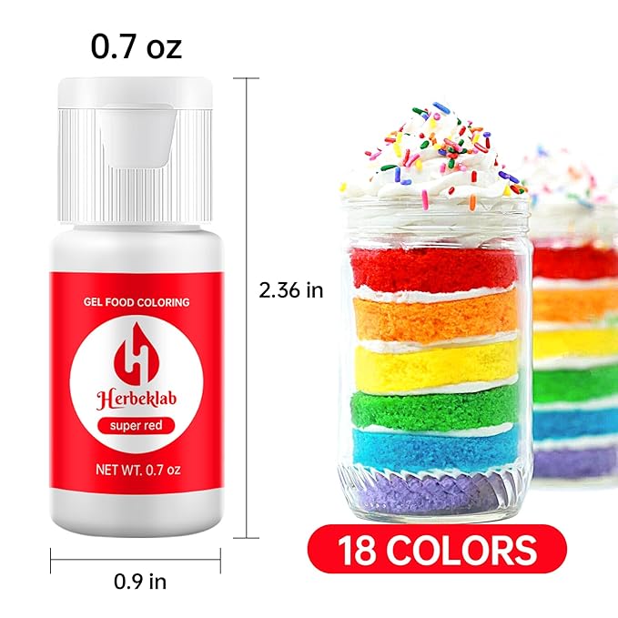Gel Food Coloring Set – 18 Vibrant Colors, 0.7 oz Each, Concentrated Gel Based Food Dye for Baking, Icing, Cake Decorating, Cookies & Fondant
