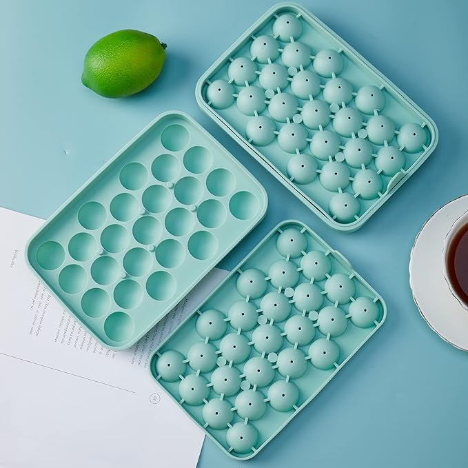 Round Ice Cube Tray 2 Pack BPA Free Silicone Flexible Easy Release 1.1 Inch x 50PCS Small Ice Ball Maker Mold for Whiskey, Cocktail, Chilling (Green)