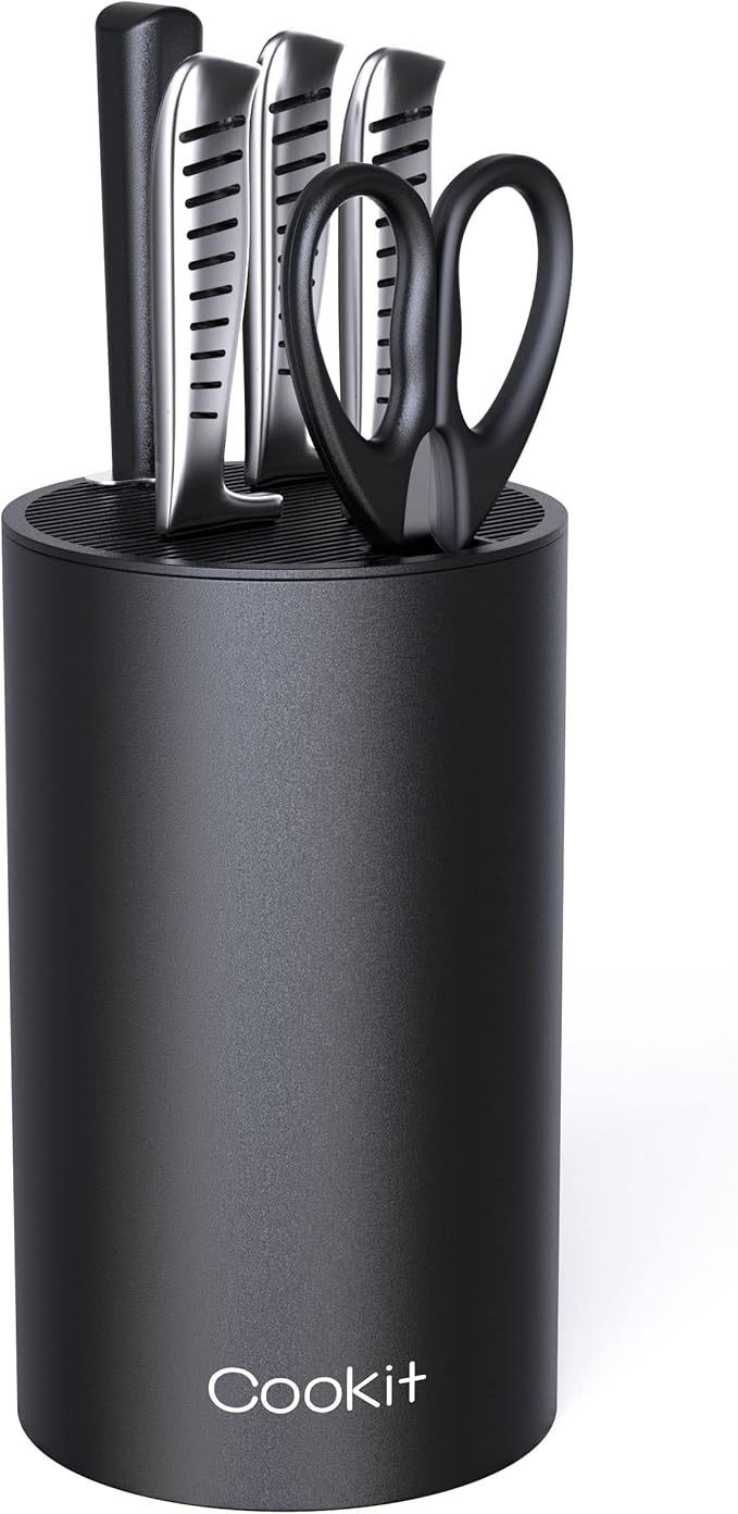 Knife Block Without Knives, Cookit Universal Round Knife Block Only, Detachable Knife Holder for Easy Cleaning, Space Saver Knife Storage Holder with Scissors Slot, Black