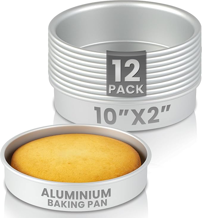Restaurantware-Met Lux 10 x 2 Inch Straight-Sided Baking Tins, 12 Round Cake Pans - Oven-Ready, Freezable, Anodized Aluminum Round Baking Pans, Greaseproof, For Layer Birthday Cakes