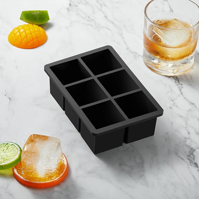 Nax Caki Large Ice Cube Tray with Lid Pack of 2, Stackable 2 Inch Big Silicone Square Ice Cube Mold for Whiskey Cocktails Bourbon Soups Frozen Treats, BPA Free