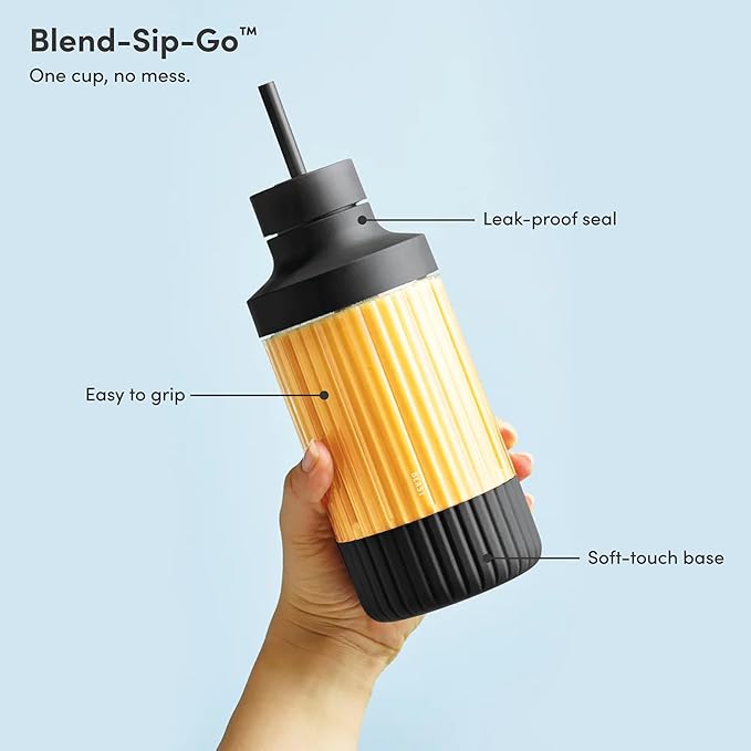 The Beast Mini Blender | Mini Countertop Kitchen Blender | Blend Smoothies and Shakes, Dressings, Sauces, Dips | Straw Cap and Straws Included | 600W (Carbon Black)