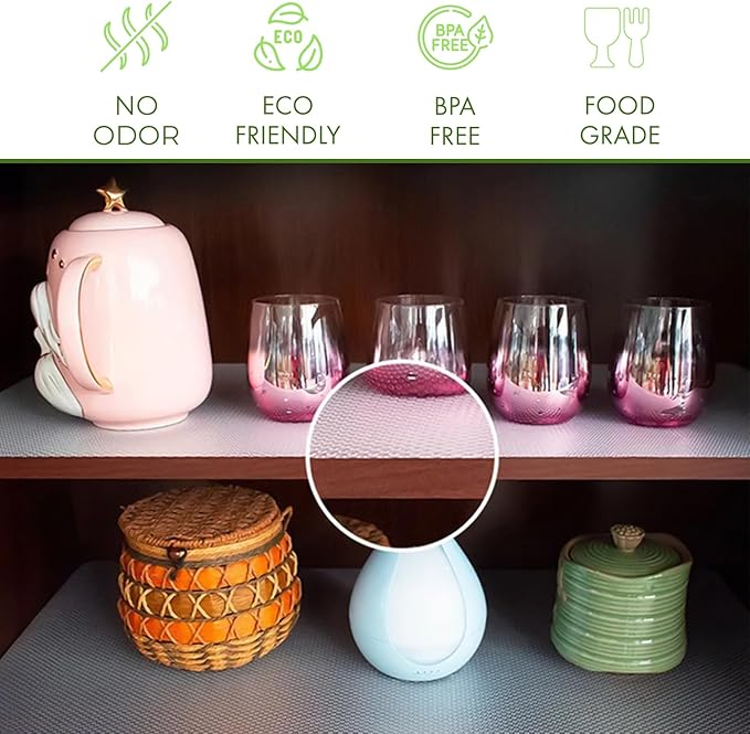 EVALAND 13.8" x 20 FT Non-Slip Shelf Liner, Non-Adhesive, BPA-Free, Waterproof Pantry Liner for Shelves, Easy to Cut, Oil-Proof Shelf Liners for Kitchen, Cabinets, Drawers, Refrigerator, Clear
